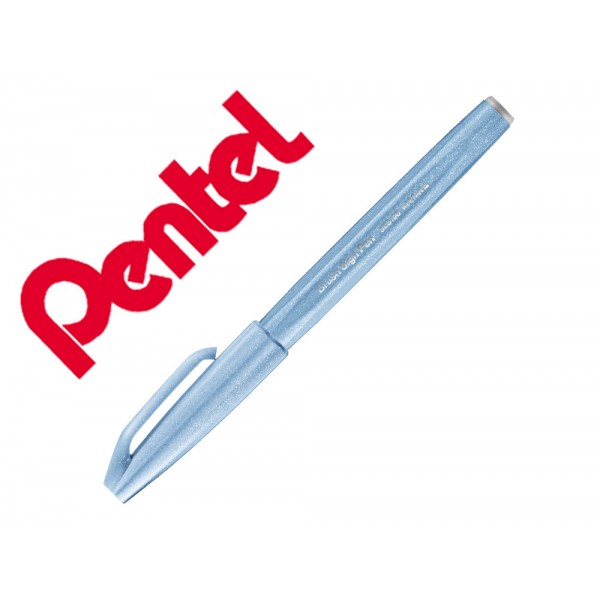 Marcador pincel pentel touch para caligrafia cor azul cinza pastel