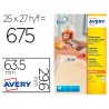 Etiqueta adesiva avery branca removivel impressora laser injecao de tinta e fotocopiadora 635x296 mm caixa de 675 uds