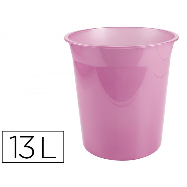 Cesto de papeis em plastico liderpapel ecouse 100 reciclado rosa translucido 13 litros 275x285 mm