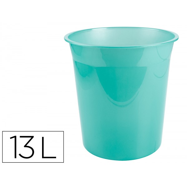 Cesto de papeis em plastico liderpapel ecouse 100 reciclado menta translucido 13 litros 275x285 mm