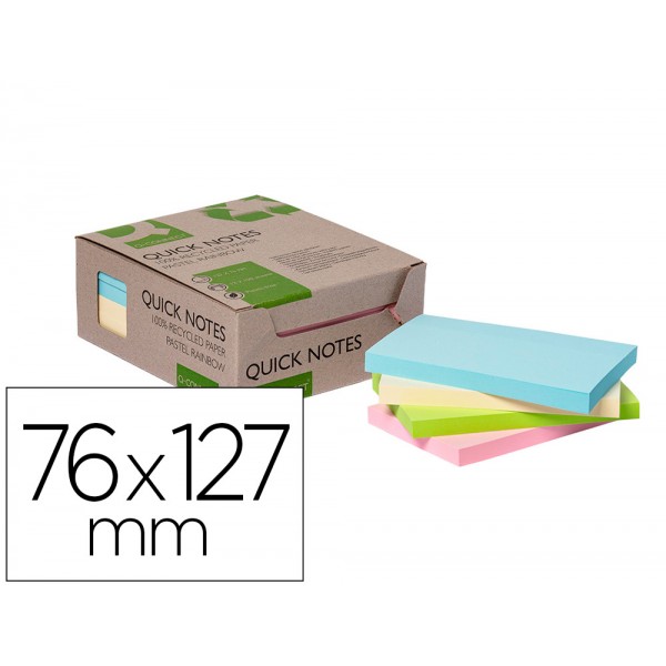 Bloco de notas adesivas q connect 76x127 mm 100 papel reciclado cores pastel caixa de cartao