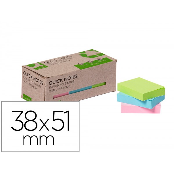 Bloco de notas adesivas q connect 38x51 mm 100 papel reciclado cores pastel caixa de cartao