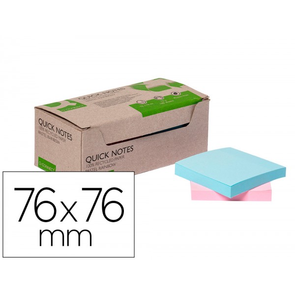 Bloco de notas adesivas q connect 76x76 mm 100 papel reciclado cores pastel caixa de cartao