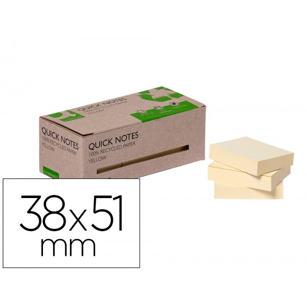 Bloco de notas adesivas q connect 38x51 mm 100 papel reciclado amarelo caixa de cartao