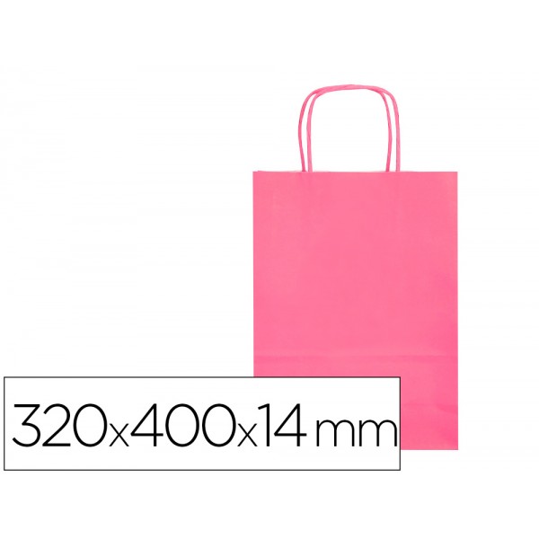 Bolsa de papel q connect celulose rosa l com asa retorcida 320x400x14 mm