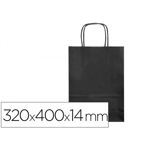 Bolsa de papel q connect celulose preto l com asa retorcida 320x400x14 mm