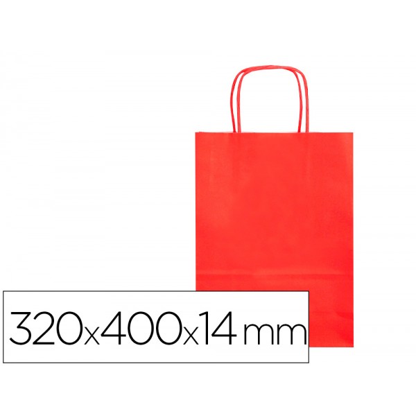 Bolsa de papel q connect celulose vermelho l com asa retorcida 320x400x14 mm