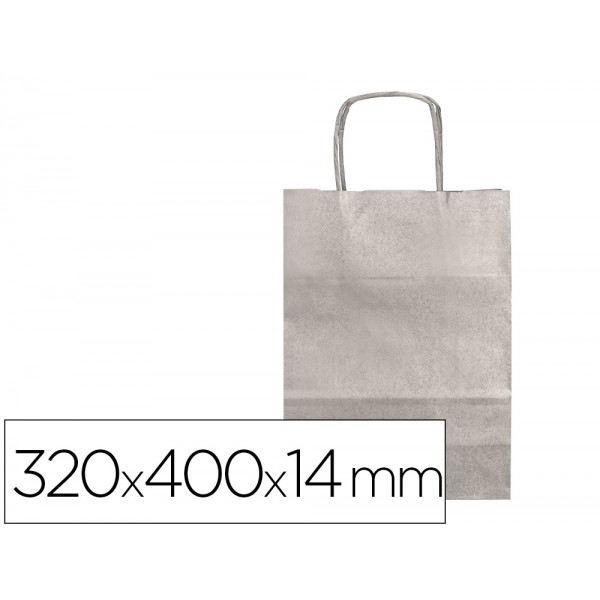 Bolsa de papel q connect kraft prata l com asa retorcida 320x400x14 mm