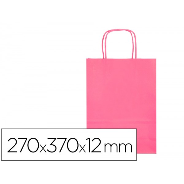 Bolsa de papel q connect celulose rosa m com asa retorcida 270x370x12 mm