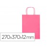 Bolsa de papel q connect celulose rosa m com asa retorcida 270x370x12 mm