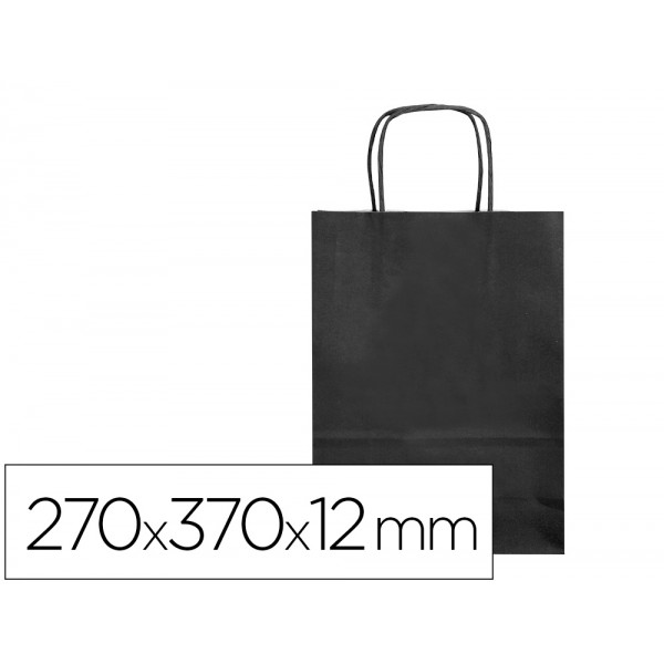 Bolsa de papel q connect celulose preto m com asa retorcida 270x370x12 mm