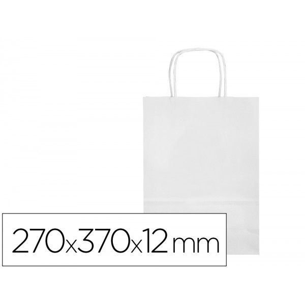 Bolsa de papel q connect celulose branco m com asa retorcida 270x370x12 mm