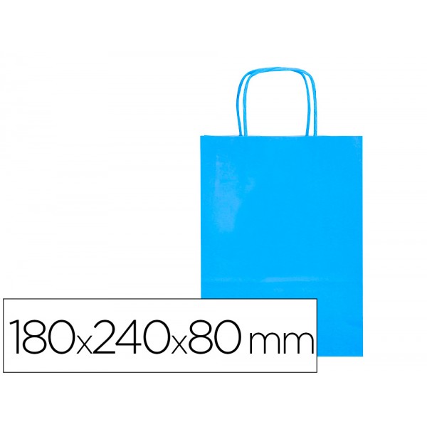 Bolsa de papel q connect celulose celeste xs com asa retorcida 180x240x80 mm