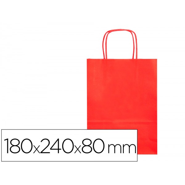 Bolsa de papel q connect celulose vermelho xs com asa retorcida 180x240x80 mm