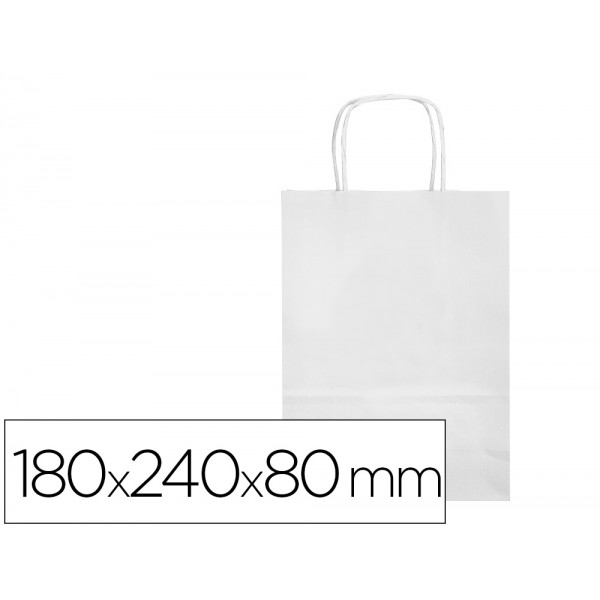 Bolsa de papel q connect celulose branco xs com asa retorcida 180x240x80 mm