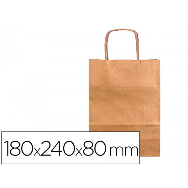 Bolsa de papel q connect kraft natural liso xs com asa retorcida 180x240x80 mm