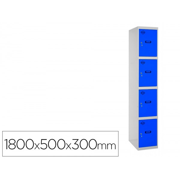 Cacifo metalico simonlocker 4 portas com fechadura respiro e caixilho para etiquetas cinza azul 1800x500x300 mm