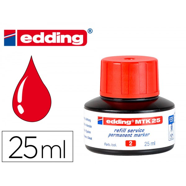 Tinta marcador edding mtk 25 com sistema capilar cor vermelho frasco de 25 ml