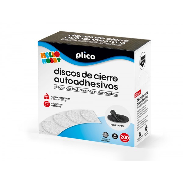 Disco de cierre plico velcro autoadhesivo 20 mm diametro color negro caja de 200 unidades