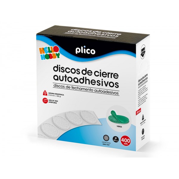 Disco de cierre plico velcro autoadhesivo 20 mm diametro color verde caja de 400 unidades