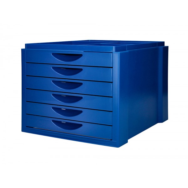 Ficheiro gavetas de secretaria q connect bandeja organizadora superior 6 gavetas cor azul opaco 350x255x280 mm