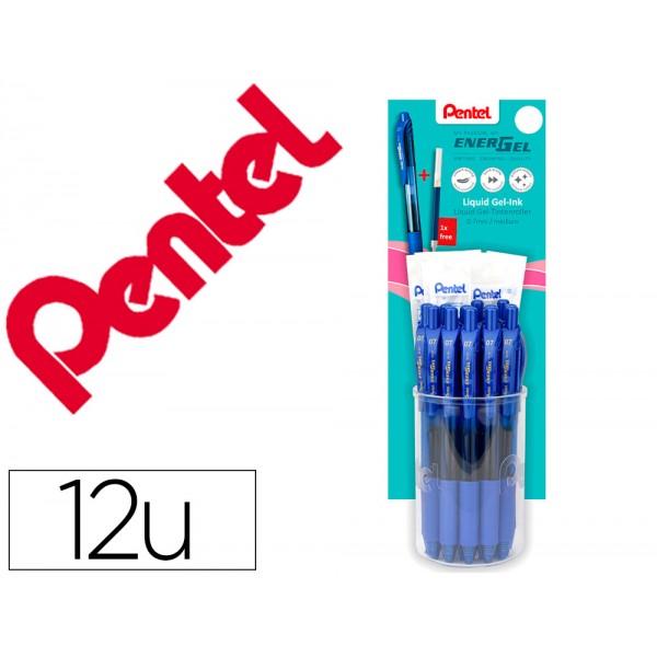 Roller pentel energel bl107 07mm azul expositor de 12 unidades