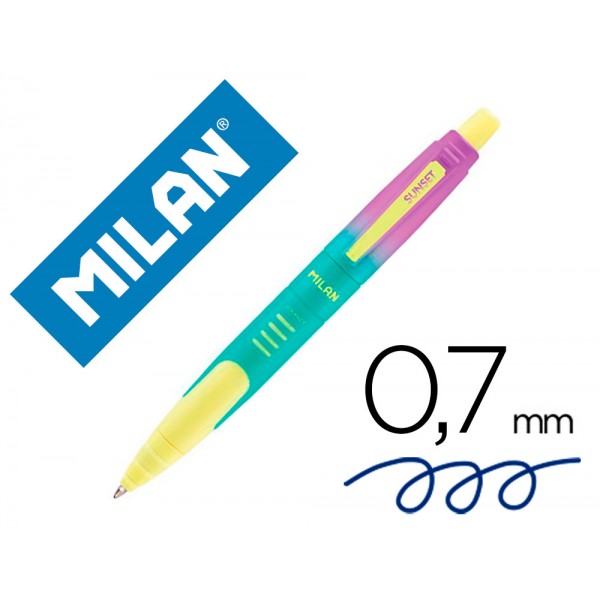 Esferografica milan compact sunset retratil tinta azul ponta 1 mm cores sortidas