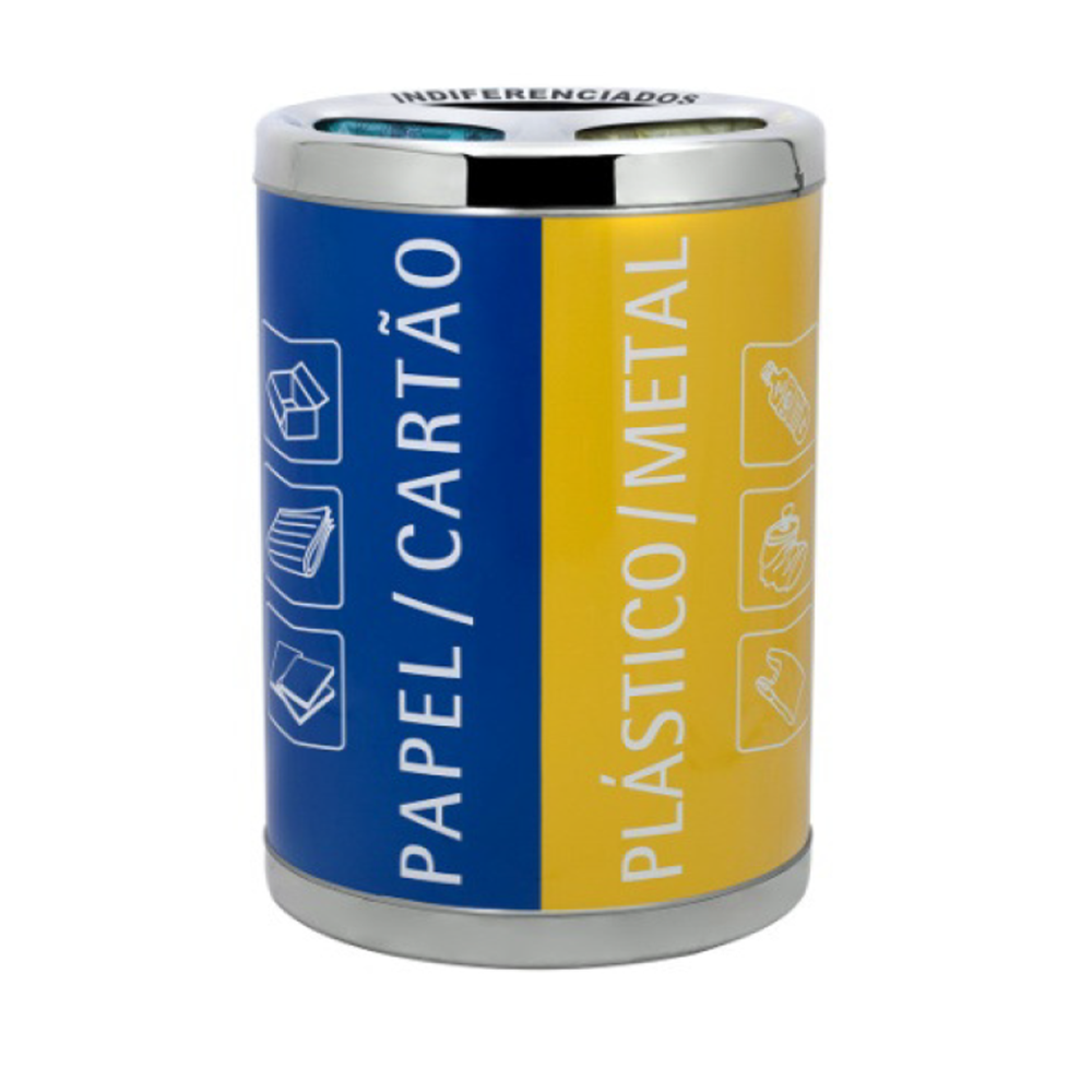 Contenedor de reciclaje redondo de 3 entradas con revestimiento de vinilo de 150 litros