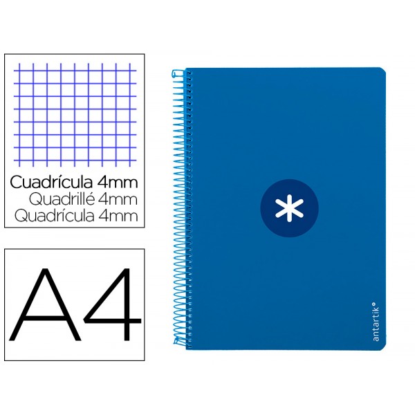 Caderno espiral liderpapel a4 antartik capa dura 80f 100gr quadricula 4mm com margem cor azul escuro