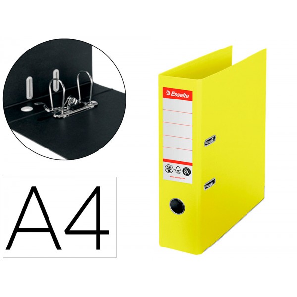 Pasta de arquivo de alavanca esselte nº1 co2 neutral din a4 cartao forrado lombada 75 mm amarelo vivo