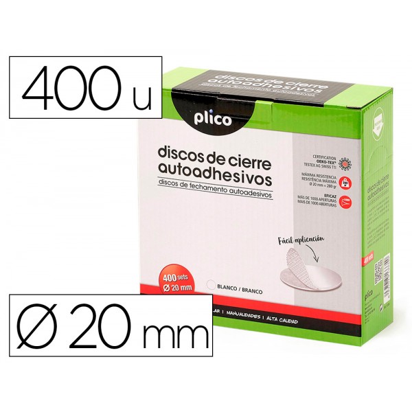 Disco fecho plico velcro autoadesivo 20 mm diametro cor branco caixa de 400 unidades