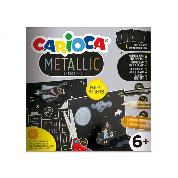 Conjunto de desenho carioca metallic pop up card creator 3d 17 pecas