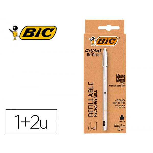 Esferografica bic cristal renew tinta preta pack de 1 unidade 2 recargas