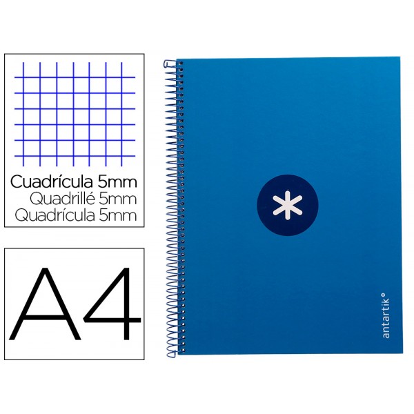 Caderno espiral liderpapel din a4 antartik capa forrada 80f 90 gr quadricula 5mm 1 banda 4 furos cor azul escuro