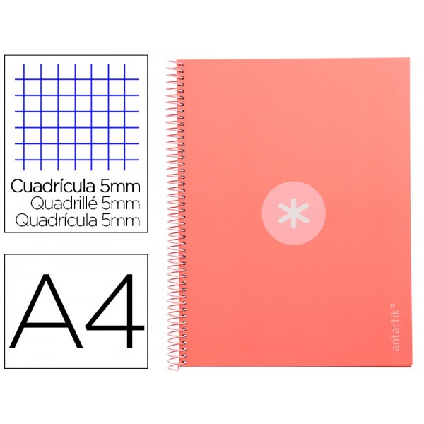 Caderno espiral liderpapel din a4 antartik capa forrada 80f 90 gr quadricula 5mm 1 banda 4 furos cor rosa claro