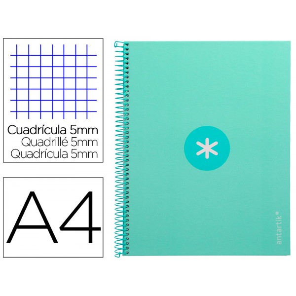 Caderno espiral liderpapel din a4 antartik capa forrada 80f 90 gr quadricula 5mm 1 banda 4 furos cor menta