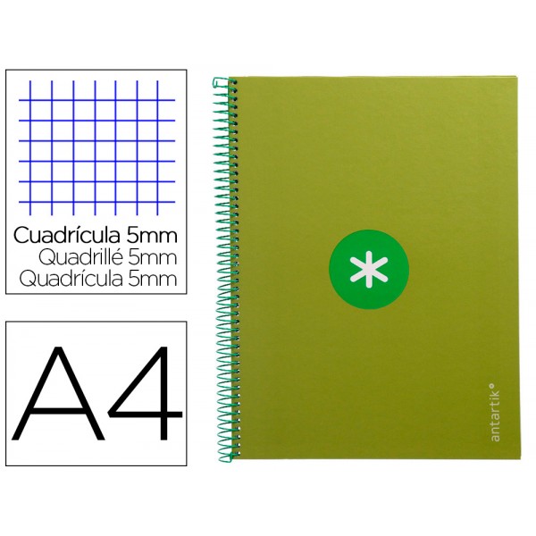 Caderno espiral liderpapel din a4 antartik capa forrada 80f 90 gr quadricula 5mm 1 banda 4 furos cor verde