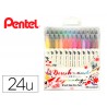 Pincel pentel brush sign pen com ponta dupla estojo com 24 unidades