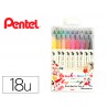 Pincel pentel brush sign pen com ponta dupla estojo com 18 unidades