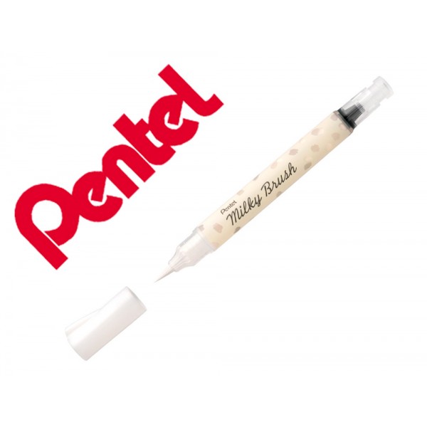 Pincel pentel milky brush cor pastel branco