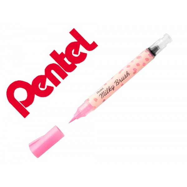 Pincel pentel milky brush cor pastel rosa