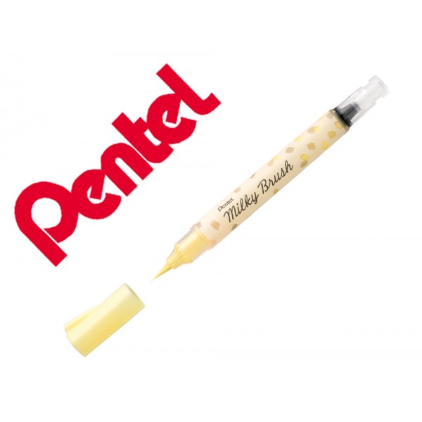 Pincel pentel milky brush cor pastel amarelo