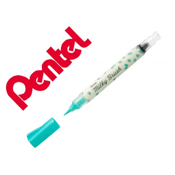 Pincel pentel milky brush cor pastel turquesa