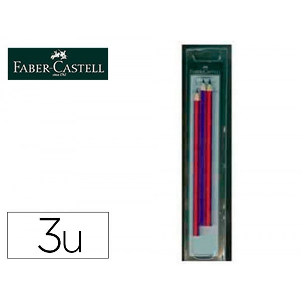 Lapis bicolor fino faber castell 2160 rb hexagonal vermelho azul blister de 3 unidades