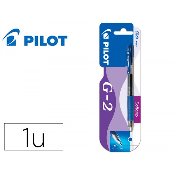 Esferografica pilot g 2 azul tinta gel retratil apoio em borracha em blister