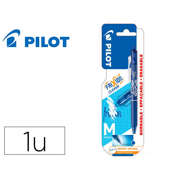 Esferografica pilot frixion clicker apagavel 07 mm ponta media azul em blister