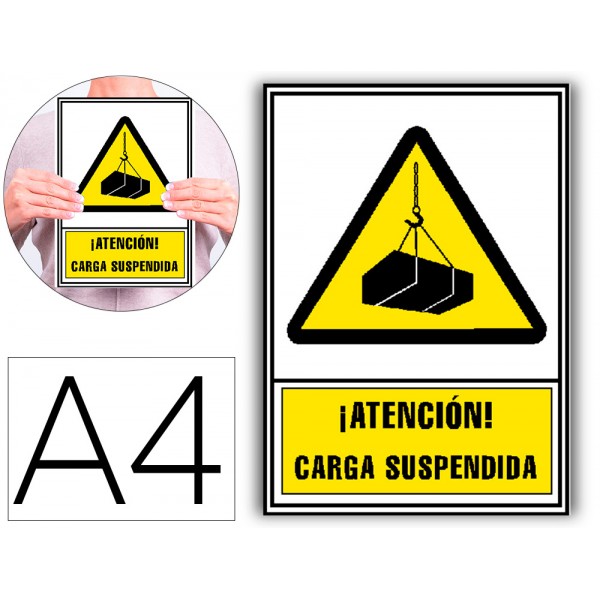 Pictograma archivo 2000 atencao carga suspensa pvc amarelo luminiscente 210x297 mm