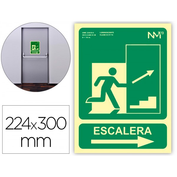 Pictograma archivo 2000 saida emergencia escada subir direita pvc verde luminiscente 224x300 mm