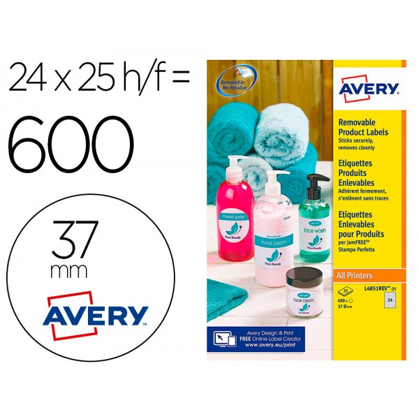 Etiqueta adesiva avery branca redonda removivel para impressora laser injecao de tinta e fotocopiadora 37 mm