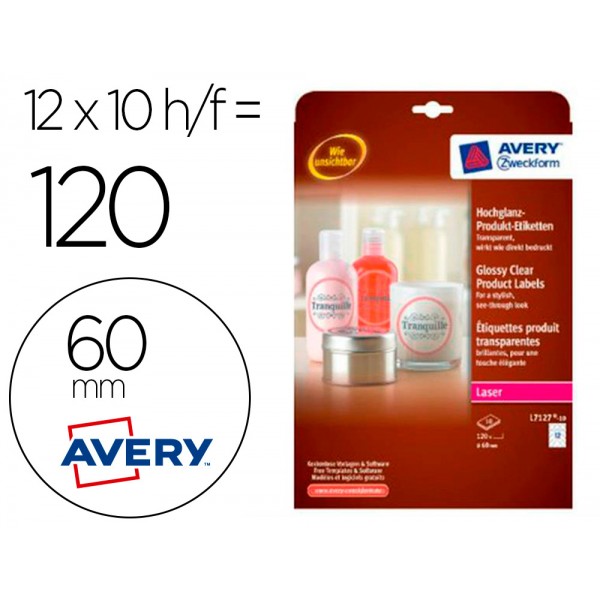 Etiqueta adesiva avery brilhante invisivel redonda para impressora laser 60 mm caixa de 120